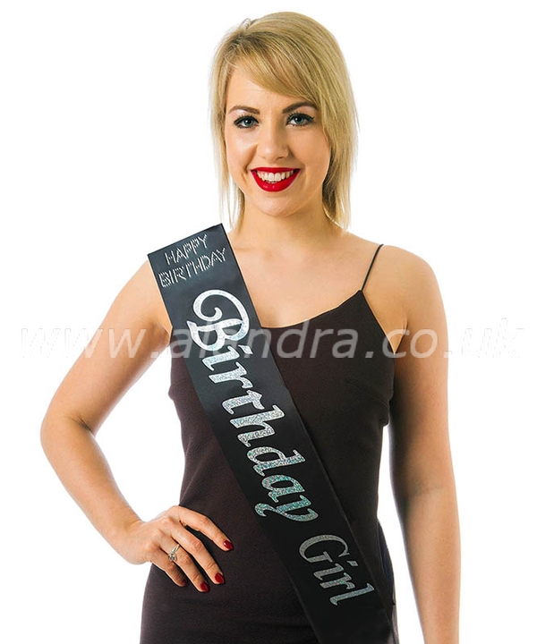 Black Birthday Girl Sash with Diamante